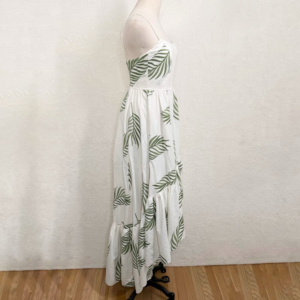 Mestiza Cleo Ballgown Cream Green Palm Leaf High Low Dress Linen Wedding Size 6 - Picture 6 of 16